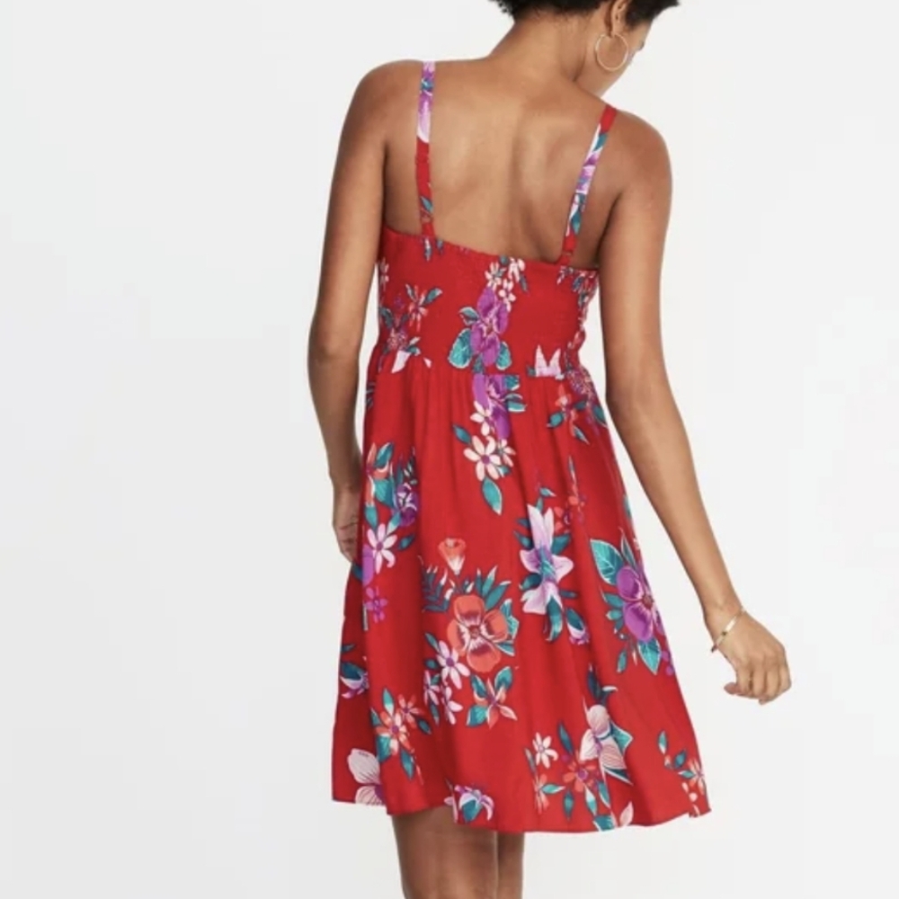 Old Navy Fit And Flare Red Floral Cami Dress Size L With Measurement NWOT - Picture 9 of 9